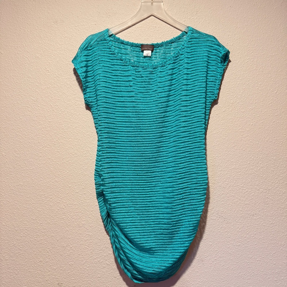 Jordan Taylor Womens Turquoise Blue Mesh Textured Ruched Swim Cover Up Dress‎